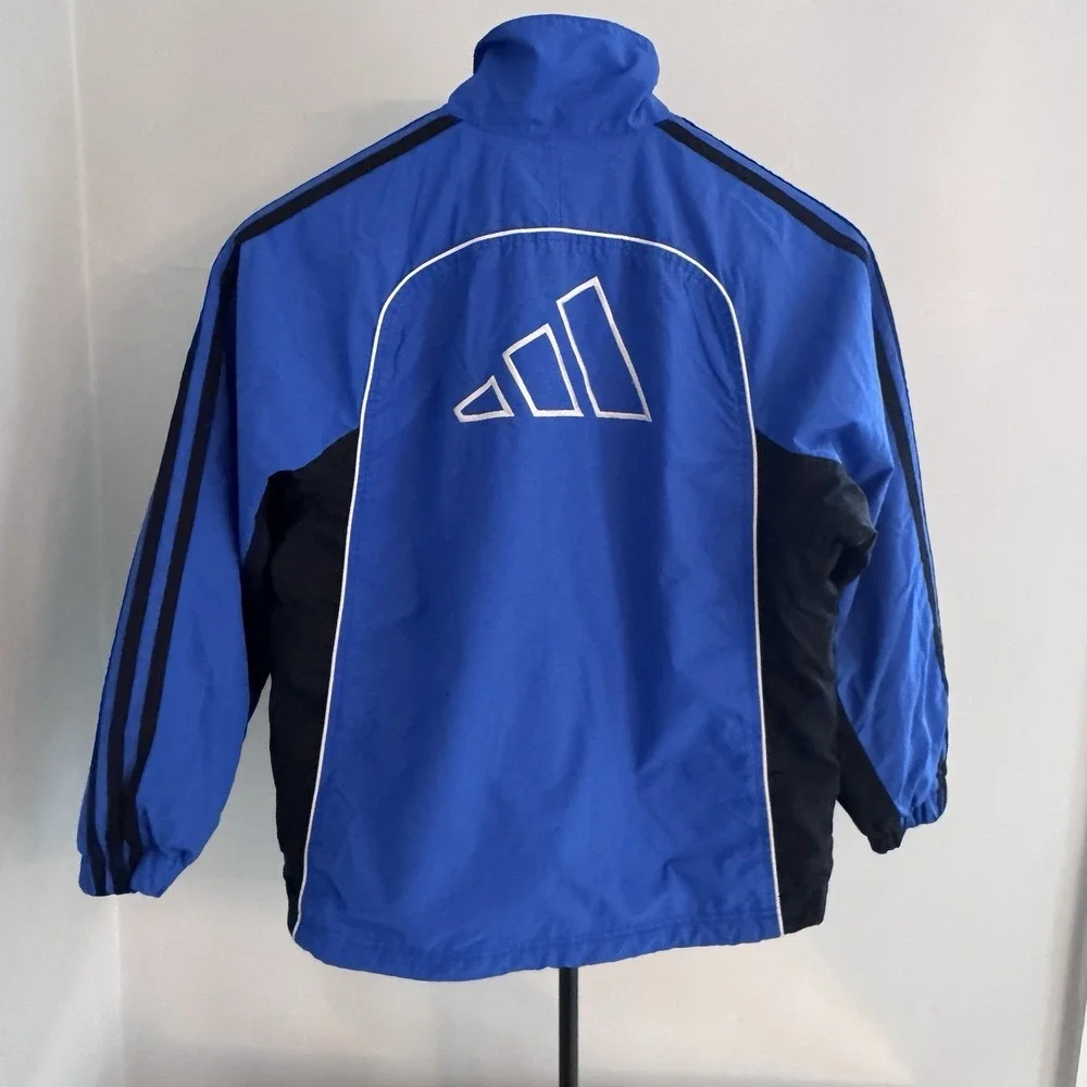 Adidas Blue Windbreaker Jacket Kids XL Big Logo 3 Stripe Athletic‎ Coat